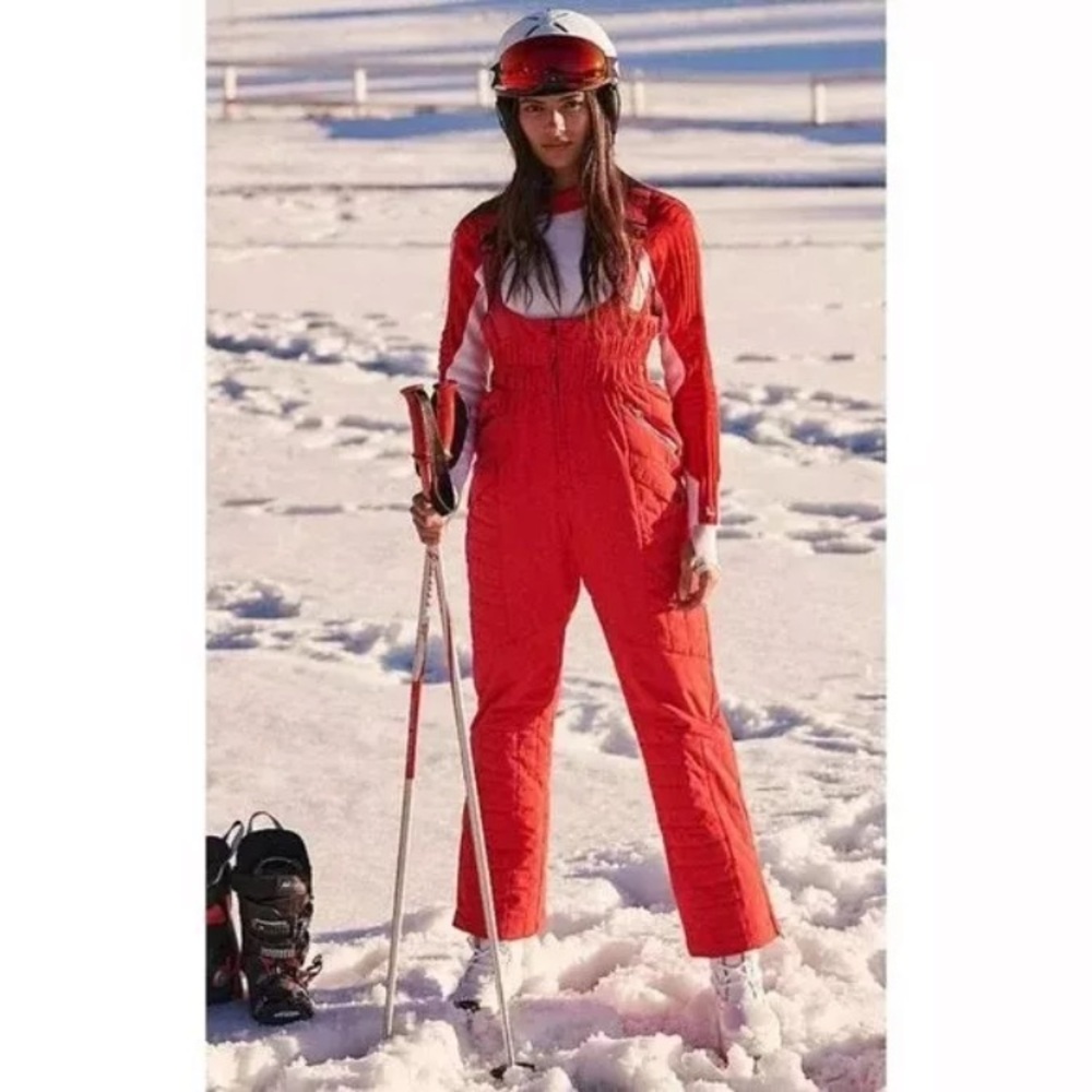 FREE PEOPLE - ALL PREPPED SKI/SNOW BIB - NEON PEACH - SMALL